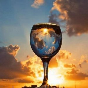 Still life glass in sunset painting