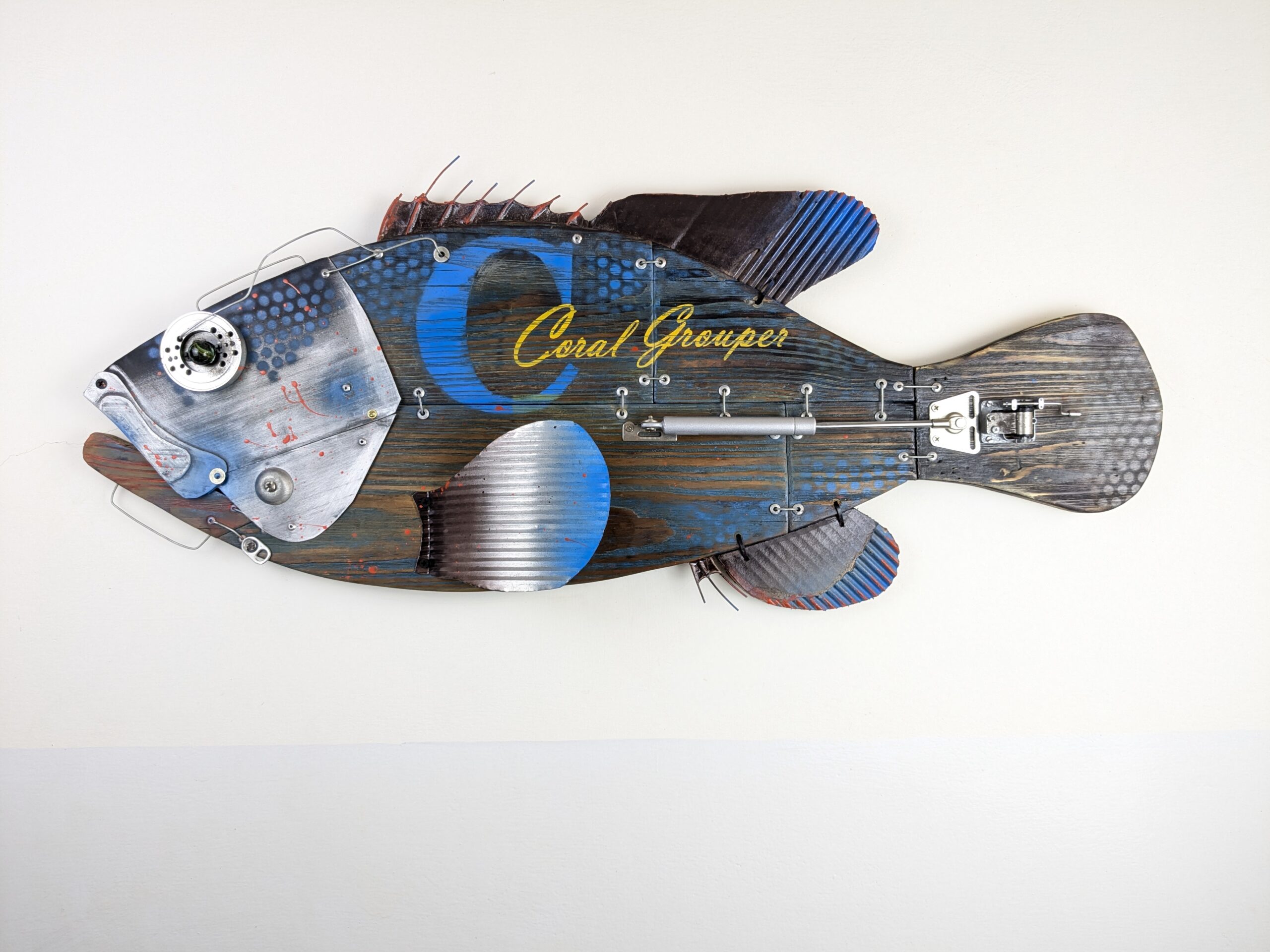Coral grouper fish wall hanging sculpture.