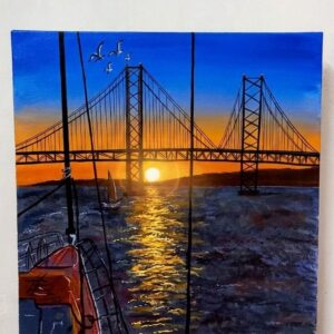 Acrylic on canvas Suspension Bridge at Golden Hour