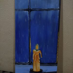 Beautiful candle, raining outside, aclyrics paintings