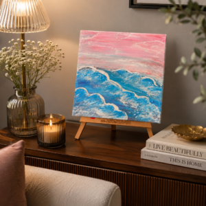 Title: Original Ocean Wave Textured Painting | Pink & Blue Coastal Art