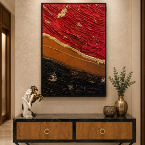 Large Original Textured Abstract Wall Art | Red, Black & Gold | 42 x 30"